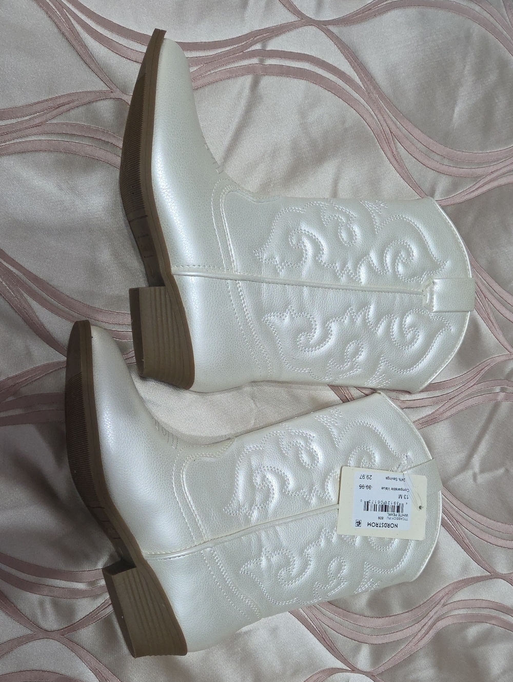 White Kids Western Ankle Boots